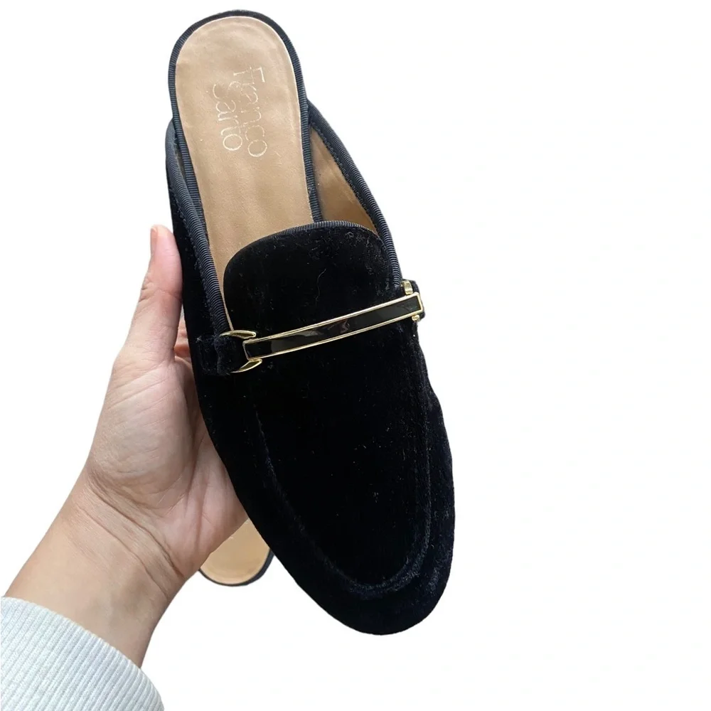 Franco Sarto Black Velvet Pippa Mules Loafers